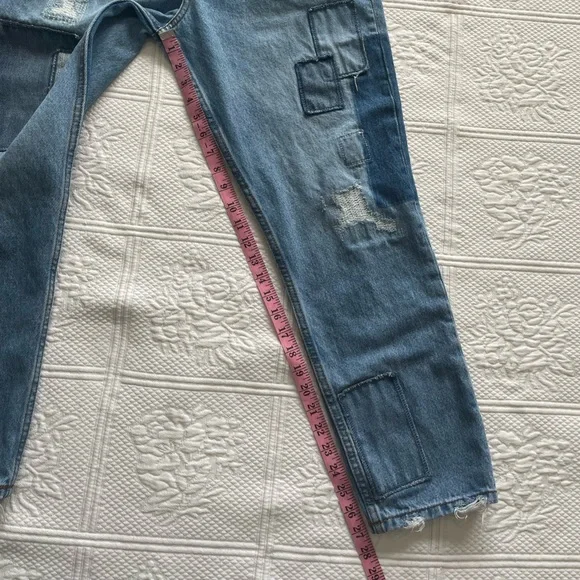 Urban Outfitters BDG Dad Slim Taper Fit Jean Medium Wash Patchwork Denim 33 - Picture 10 of 16